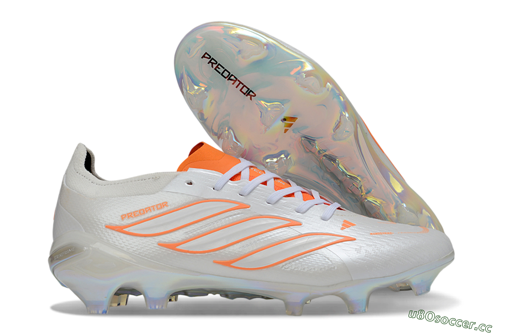 Unisex Adidas Predator 26 Elite FG Firm Ground Low-Tops Football Boots - White/Neon Orange/Crystal White 2