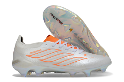 Unisex Adidas Predator 26 Elite FG Firm Ground Low-Tops Football Boots - White/Neon Orange/Crystal White