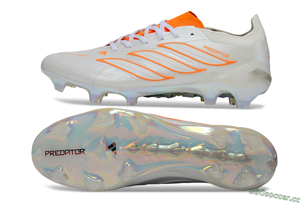 Unisex Adidas Predator 26 Elite FG Firm Ground Low-Tops Football Boots - White/Neon Orange/Crystal White 1