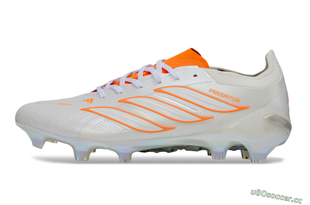 Unisex Adidas Predator 26 Elite FG Firm Ground Low-Tops Football Boots - White/Neon Orange/Crystal White 0