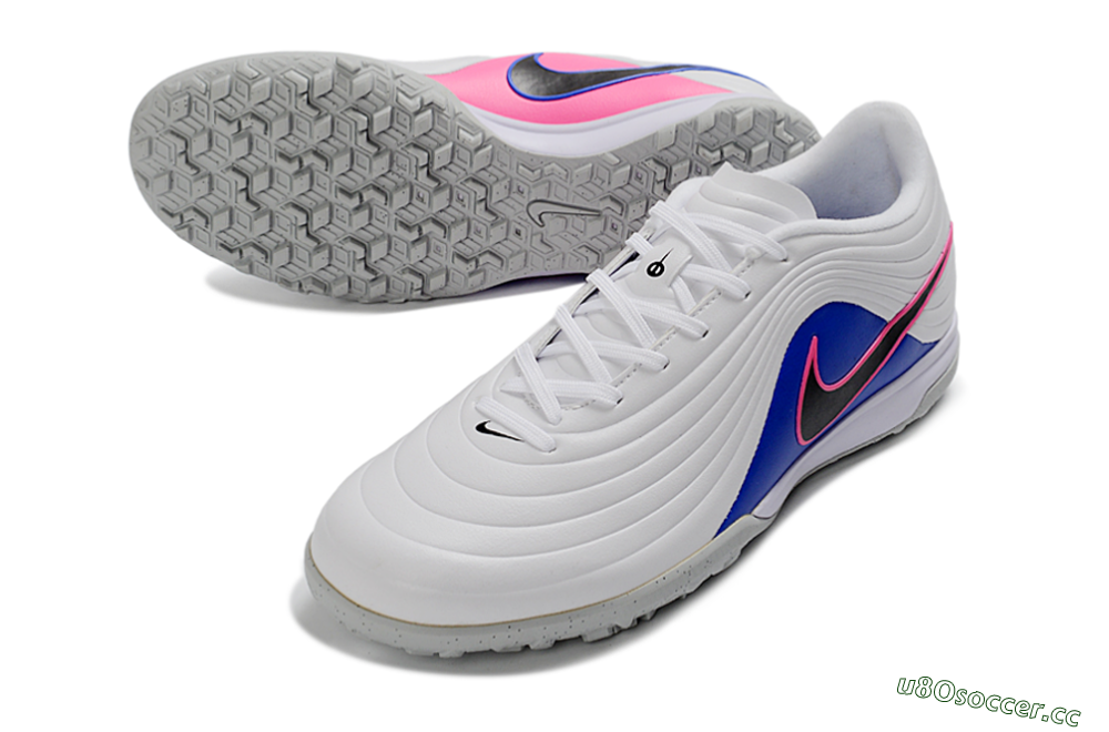 Men's Nike Tiempo Legend 11 Pro TF Artificial Turf Low-Tops Football Shoes - White/Electric Blue/Hot Pink 3