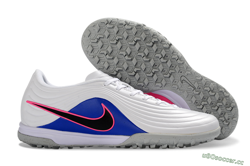Men's Nike Tiempo Legend 11 Pro TF Artificial Turf Low-Tops Football Shoes - White/Electric Blue/Hot Pink 2