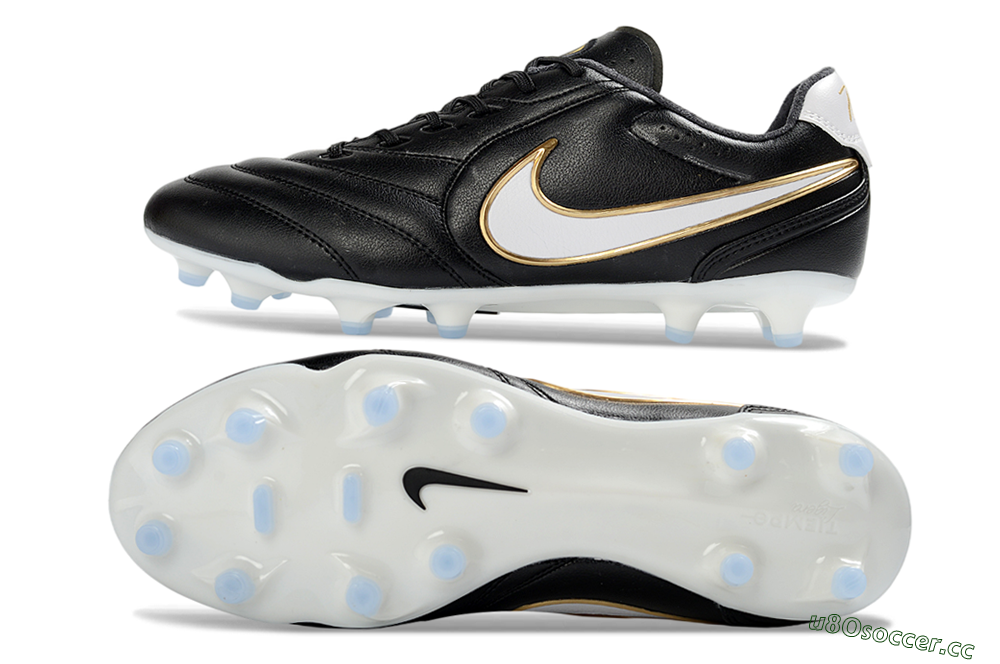 Men's Nike Tiempo Ligera Pro FG Firm Ground Low-Tops Football Boots - Black/Gold/White 1