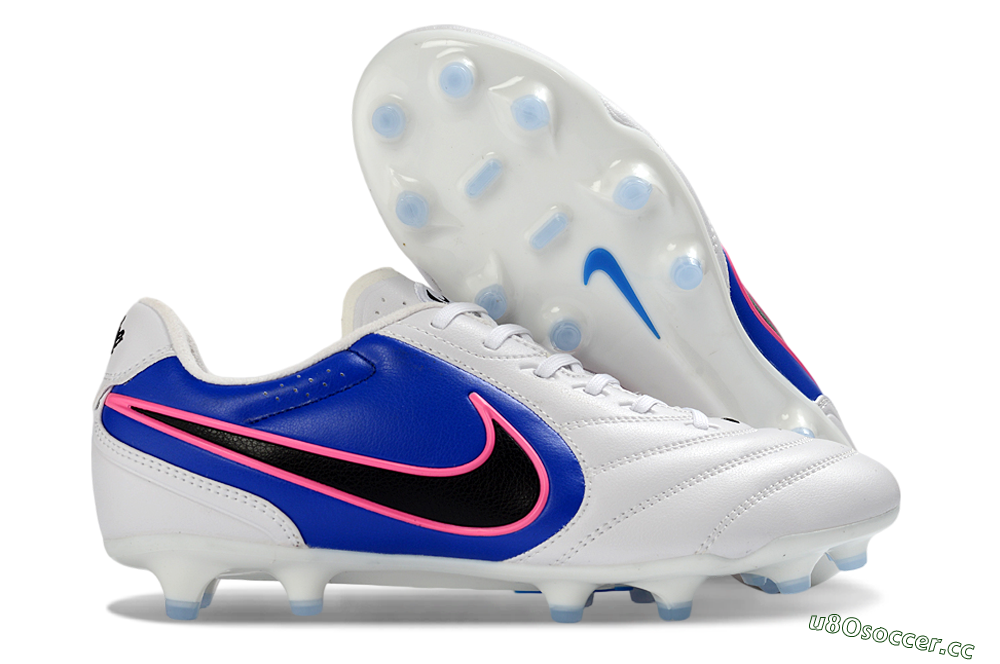 Men's Nike Tiempo Ligera Pro FG Firm Ground Low-Tops Football Boots - White/Electric Blue/Neon Pink 2
