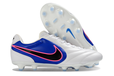 Men's Nike Tiempo Ligera Pro FG Firm Ground Low-Tops Football Boots - White/Electric Blue/Neon Pink