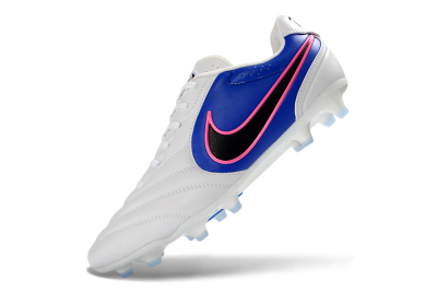 Men's Nike Tiempo Ligera Pro FG Firm Ground Low-Tops Football Boots - White/Electric Blue/Neon Pink