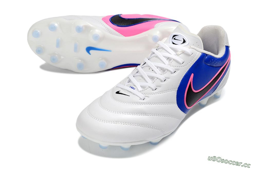Men's Nike Tiempo Ligera Pro FG Firm Ground Low-Tops Football Boots - White/Electric Blue/Neon Pink 3