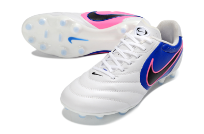 Men's Nike Tiempo Ligera Pro FG Firm Ground Low-Tops Football Boots - White/Electric Blue/Neon Pink