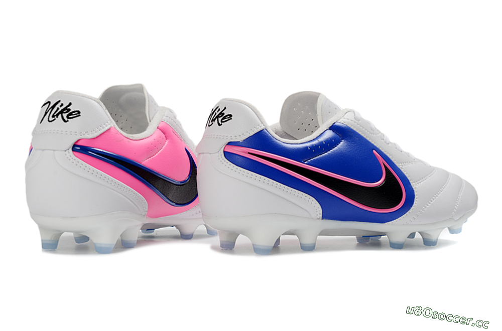 Men's Nike Tiempo Ligera Pro FG Firm Ground Low-Tops Football Boots - White/Electric Blue/Neon Pink 6