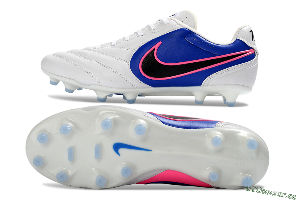 Men's Nike Tiempo Ligera Pro FG Firm Ground Low-Tops Football Boots - White/Electric Blue/Neon Pink 1