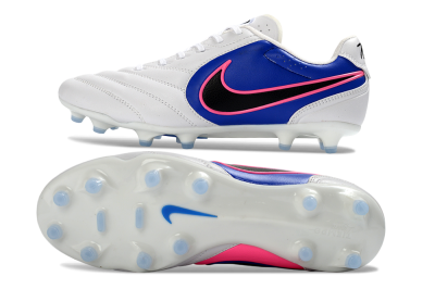 Men's Nike Tiempo Ligera Pro FG Firm Ground Low-Tops Football Boots - White/Electric Blue/Neon Pink