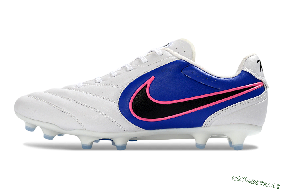 Men's Nike Tiempo Ligera Pro FG Firm Ground Low-Tops Football Boots - White/Electric Blue/Neon Pink 0