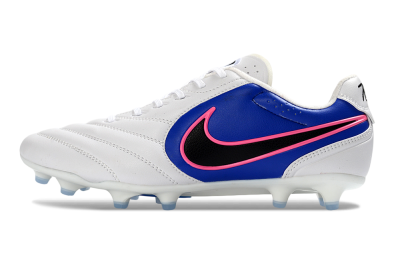Men's Nike Tiempo Ligera Pro FG Firm Ground Low-Tops Football Boots - White/Electric Blue/Neon Pink