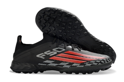 Unisex Adidas F50 Elite TF Artificial Turf Low-Tops Football Shoes - Black/Vibrant Red/Steel Grey