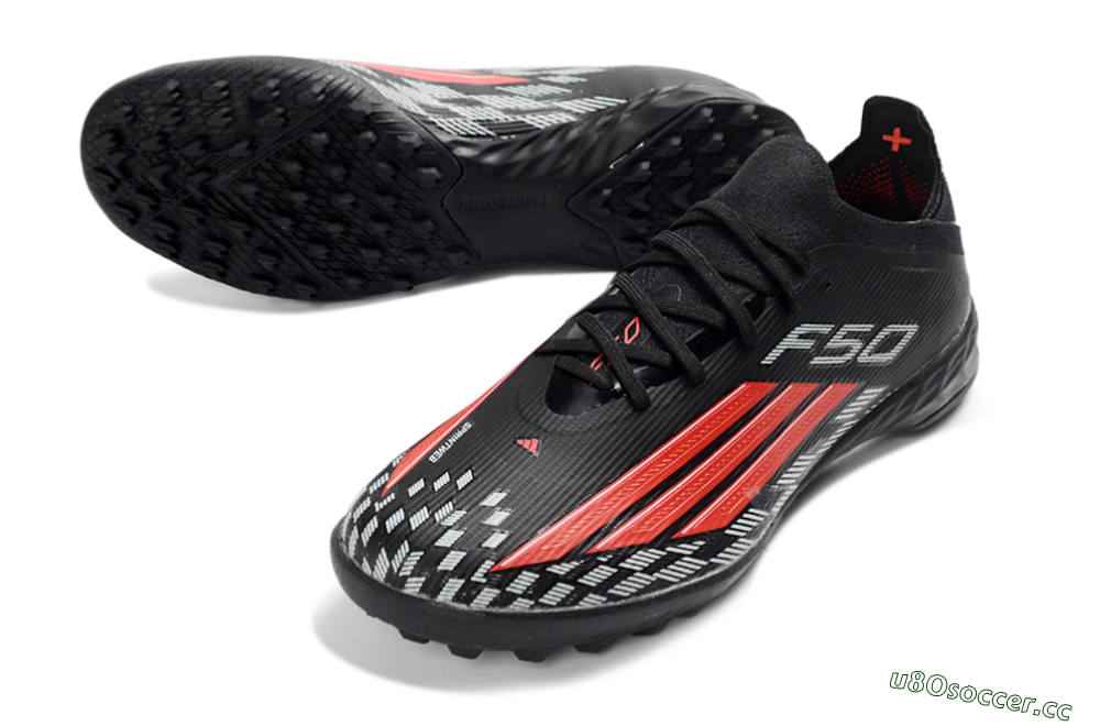 Unisex Adidas F50 Elite TF Artificial Turf Low-Tops Football Shoes - Black/Vibrant Red/Steel Grey 3