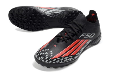 Unisex Adidas F50 Elite TF Artificial Turf Low-Tops Football Shoes - Black/Vibrant Red/Steel Grey