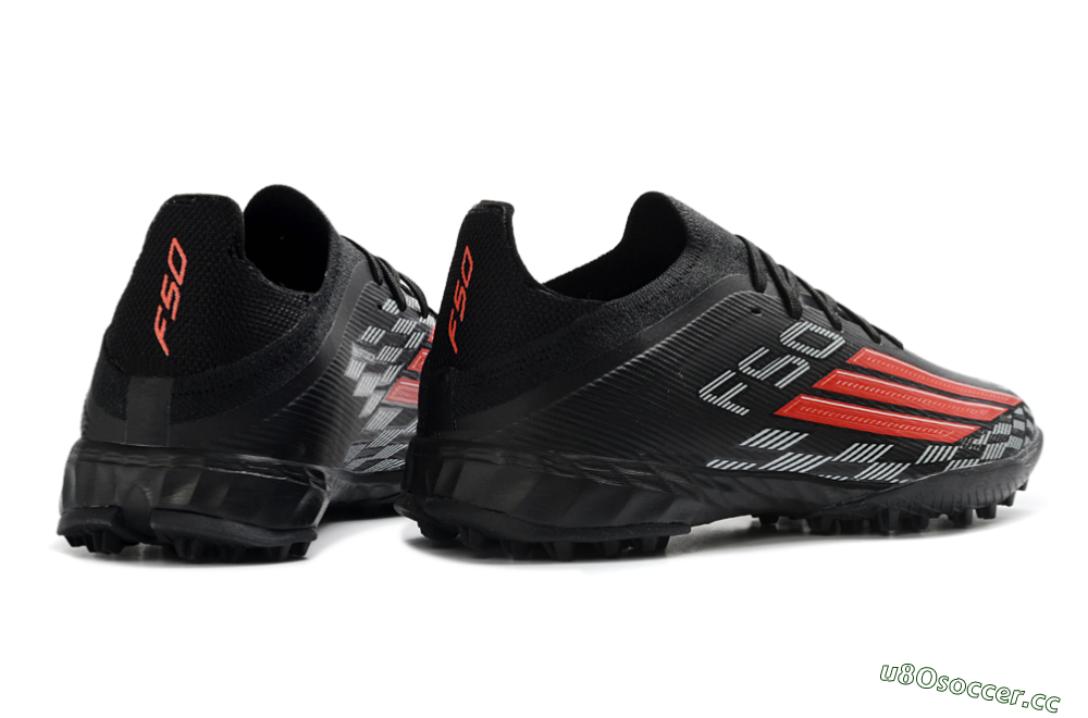 Unisex Adidas F50 Elite TF Artificial Turf Low-Tops Football Shoes - Black/Vibrant Red/Steel Grey 6