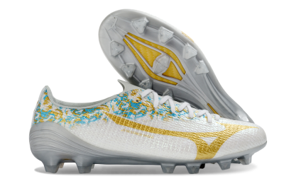 Men's Mizuno Alpha 3 Elite FG Firm Ground Low-Tops Football Boots - White/Golden Shine/Blue Floral