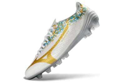 Men's Mizuno Alpha 3 Elite FG Firm Ground Low-Tops Football Boots - White/Golden Shine/Blue Floral