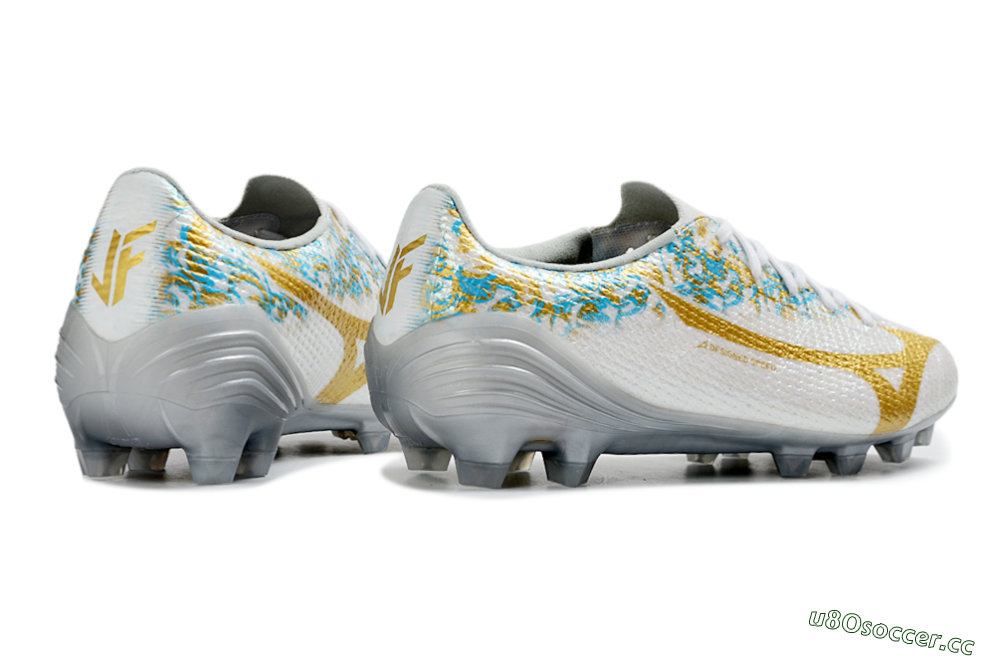 Men's Mizuno Alpha 3 Elite FG Firm Ground Low-Tops Football Boots - White/Golden Shine/Blue Floral 6