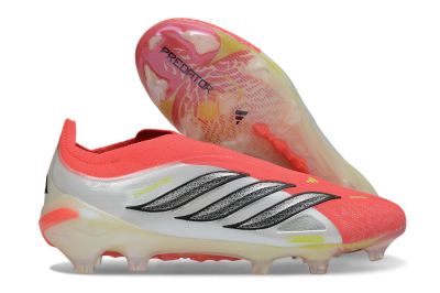 Men's Adidas Predator 26 Elite Laceless FG Firm Ground Low-Tops Football Boots - Red/Neon Orange/Metallic Silver