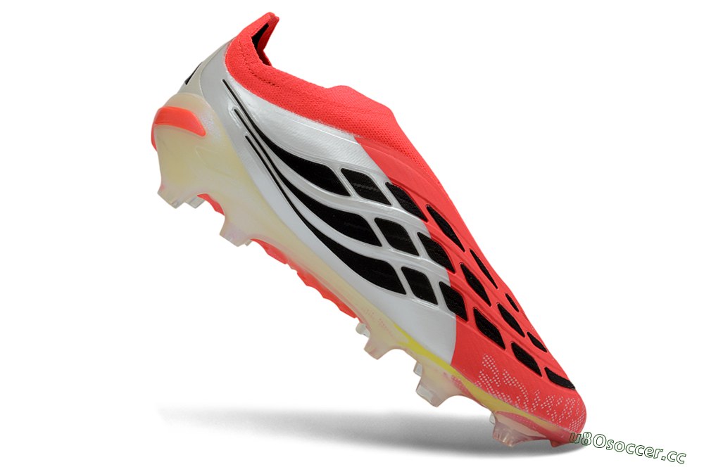 Men's Adidas Predator 26 Elite Laceless FG Firm Ground Low-Tops Football Boots - Red/Neon Orange/Metallic Silver 4