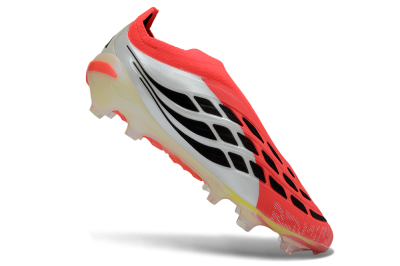 Men's Adidas Predator 26 Elite Laceless FG Firm Ground Low-Tops Football Boots - Red/Neon Orange/Metallic Silver