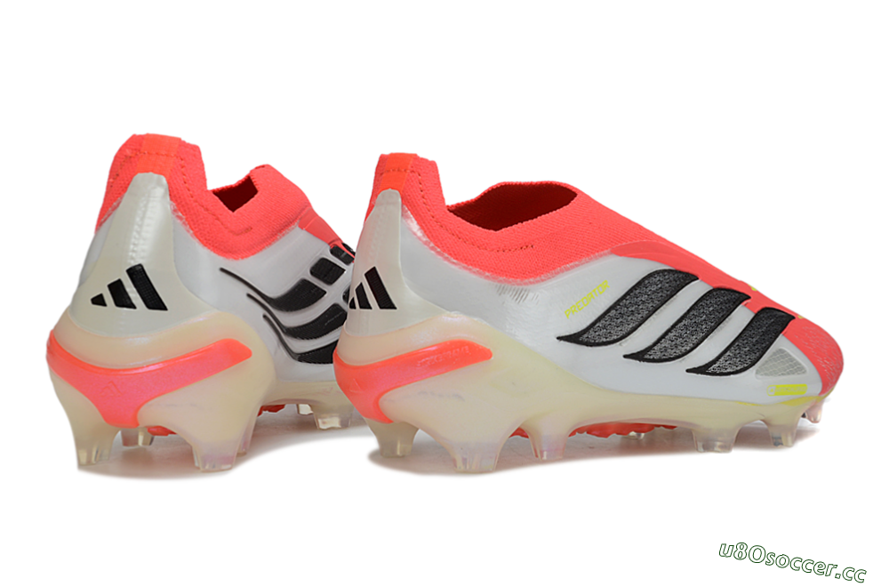 Men's Adidas Predator 26 Elite Laceless FG Firm Ground Low-Tops Football Boots - Red/Neon Orange/Metallic Silver 6