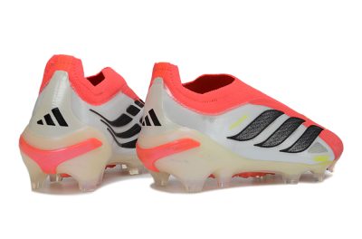 Men's Adidas Predator 26 Elite Laceless FG Firm Ground Low-Tops Football Boots - Red/Neon Orange/Metallic Silver