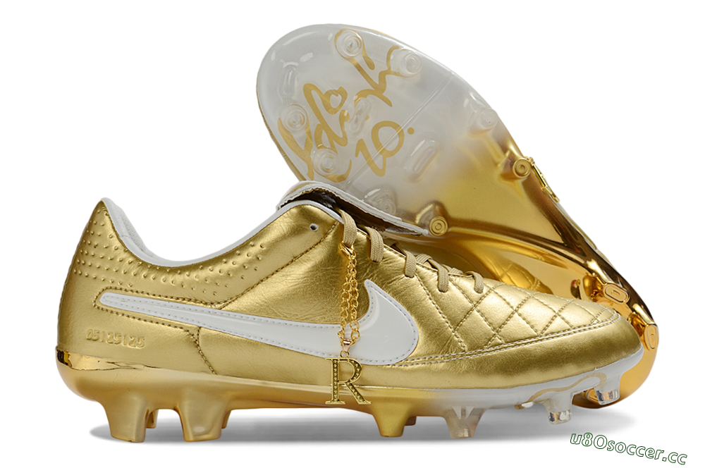 Men's Nike Tiempo Legend SE FG Firm Ground Low-Tops Football Boots - Gold/Royal Gold/Sleek White 2