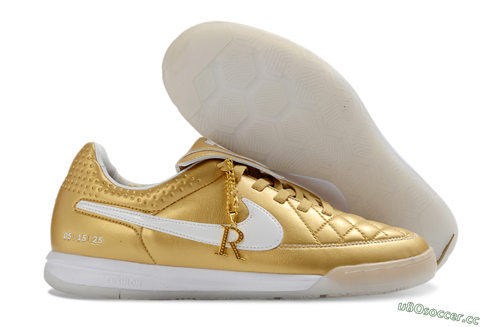 Men's Nike Tiempo Legend SE IC Indoor & Futsal Low-Tops Football Shoes - Gold/Metallic Gold/White 2