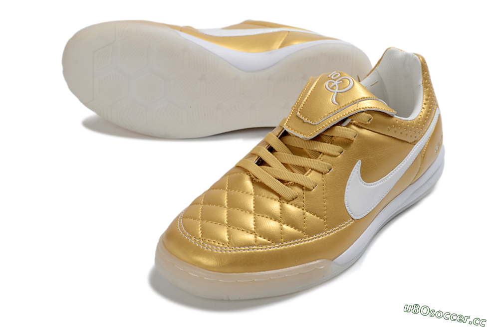 Men's Nike Tiempo Legend SE IC Indoor & Futsal Low-Tops Football Shoes - Gold/Metallic Gold/White 3