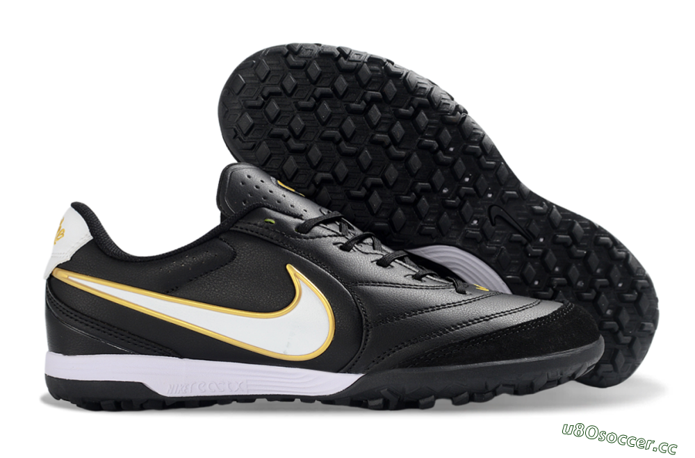 Men's Nike Tiempo Legend 11 Elite TF Artificial Turf Low-Tops Football Shoes - Black/Gold Accent/White Detail 2