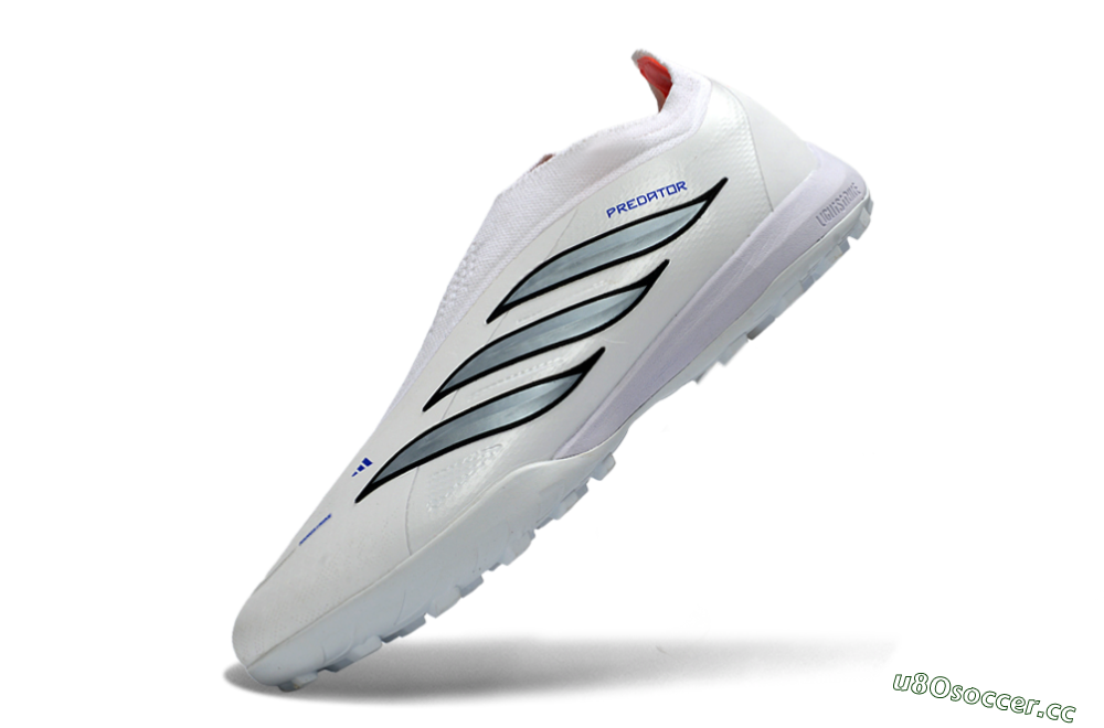 Unisex Adidas Predator 26 Elite Laceless TF Artificial Turf Low-Tops Football Shoes - White/Electric Blue/Light Grey 6