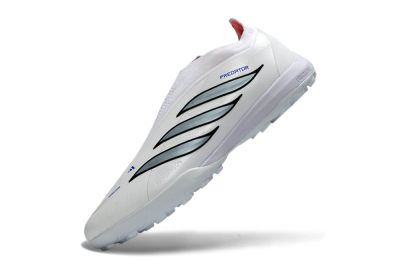 Unisex Adidas Predator 26 Elite Laceless TF Artificial Turf Low-Tops Football Shoes - White/Electric Blue/Light Grey