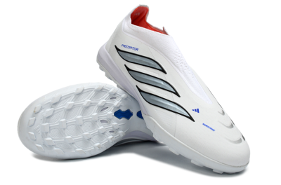 Unisex Adidas Predator 26 Elite Laceless TF Artificial Turf Low-Tops Football Shoes - White/Electric Blue/Light Grey