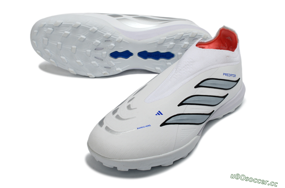 Unisex Adidas Predator 26 Elite Laceless TF Artificial Turf Low-Tops Football Shoes - White/Electric Blue/Light Grey 3