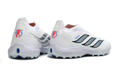 Unisex Adidas Predator 26 Elite Laceless TF Artificial Turf Low-Tops Football Shoes - White/Electric Blue/Light Grey
