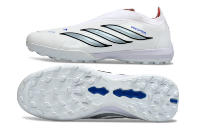 Unisex Adidas Predator 26 Elite Laceless TF Artificial Turf Low-Tops Football Shoes - White/Electric Blue/Light Grey