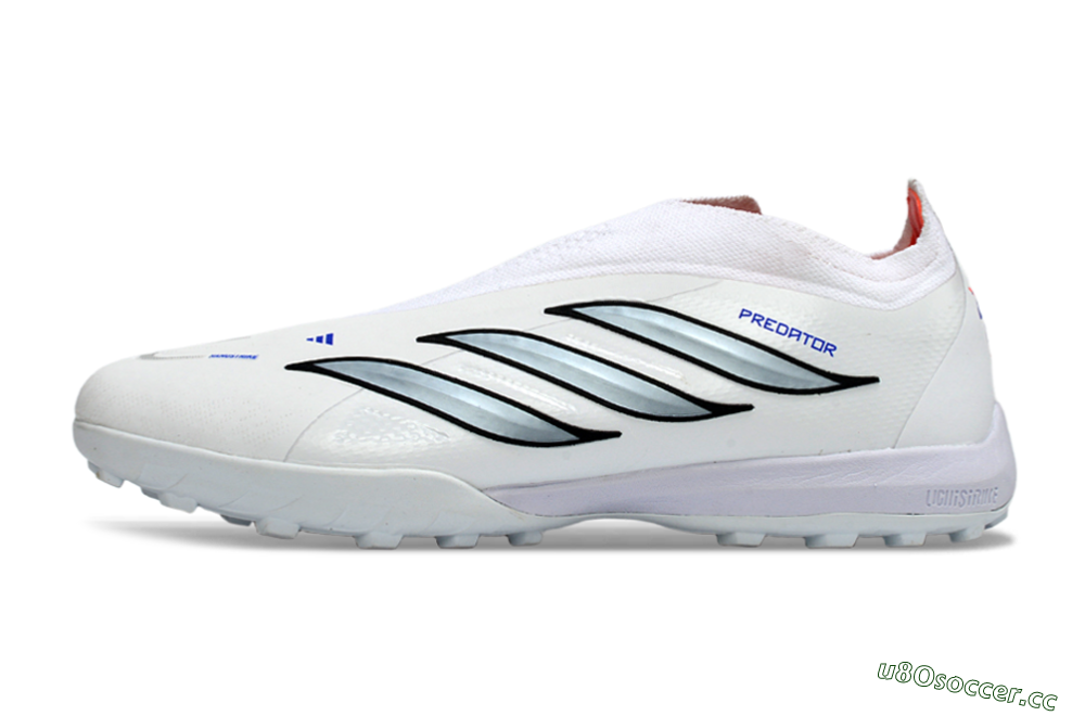 Unisex Adidas Predator 26 Elite Laceless TF Artificial Turf Low-Tops Football Shoes - White/Electric Blue/Light Grey 0
