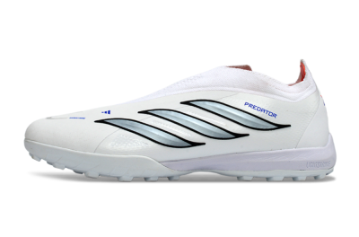 Unisex Adidas Predator 26 Elite Laceless TF Artificial Turf Low-Tops Football Shoes - White/Electric Blue/Light Grey