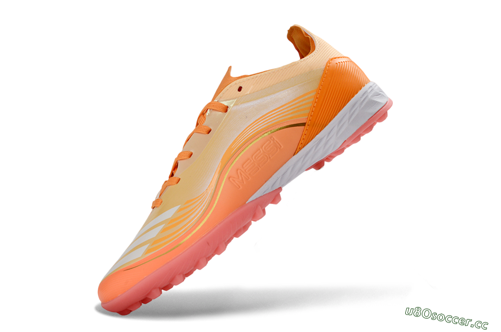 Unisex Messi x Adidas F50 Pro TF Artificial Turf Low-Tops Football Shoes - Orange/Coral Blaze/Pink Burst 6