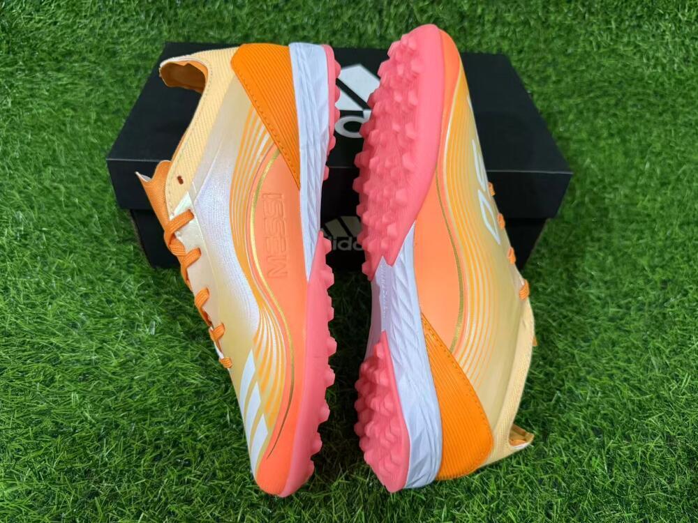Unisex Messi x Adidas F50 Pro TF Artificial Turf Low-Tops Football Shoes - Orange/Coral Blaze/Pink Burst