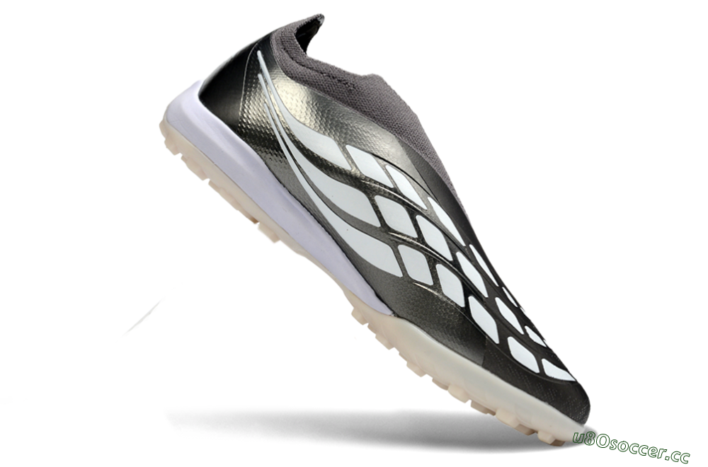 Unisex Adidas Predator 26 Elite Laceless TF Artificial Turf Low-Tops Football Shoes - Grey/Metallic Silver/Crimson Red 5