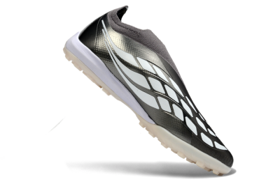Unisex Adidas Predator 26 Elite Laceless TF Artificial Turf Low-Tops Football Shoes - Grey/Metallic Silver/Crimson Red