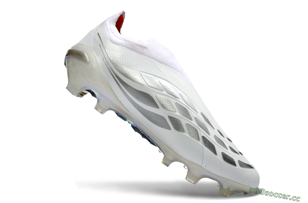 Unisex Adidas Predator 26 Elite Laceless FG Firm Ground Low-Tops Football Boots - White/Iridium Silver/Black 5