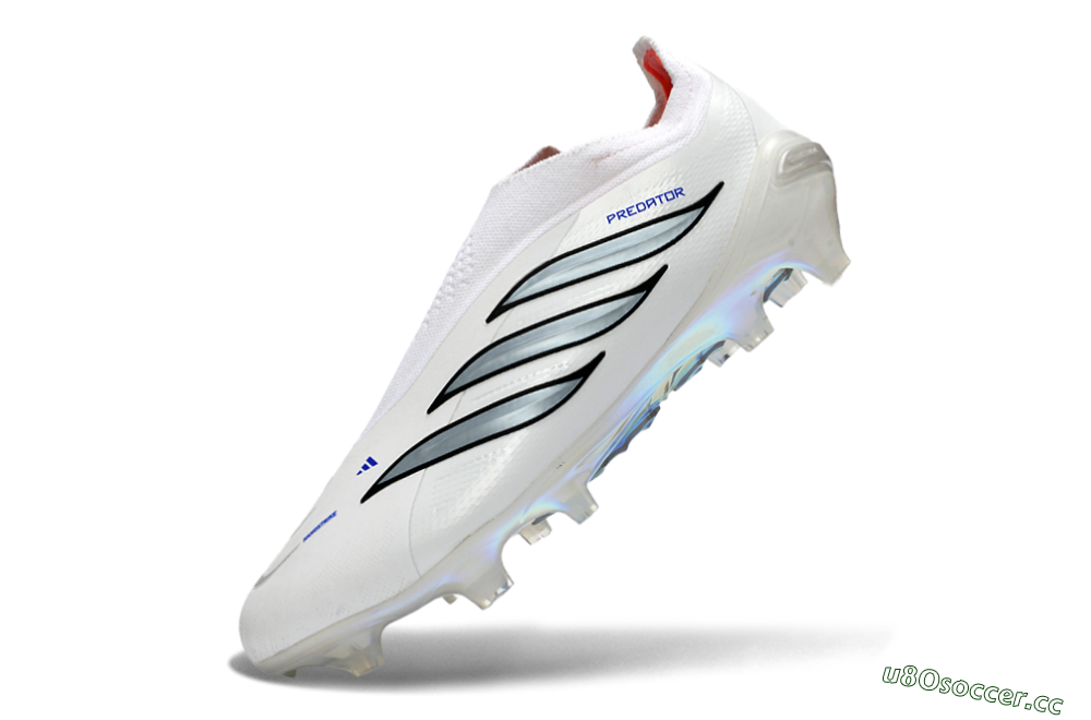 Unisex Adidas Predator 26 Elite Laceless FG Firm Ground Low-Tops Football Boots - White/Iridium Silver/Black 6