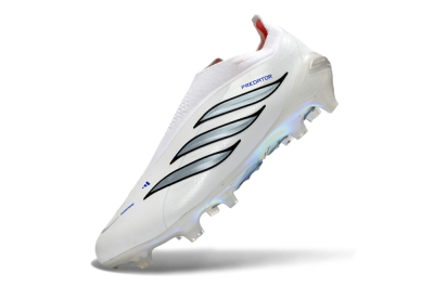 Unisex Adidas Predator 26 Elite Laceless FG Firm Ground Low-Tops Football Boots - White/Iridium Silver/Black