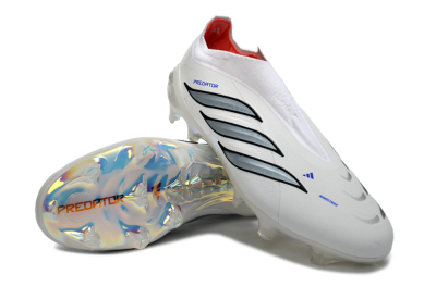 Unisex Adidas Predator 26 Elite Laceless FG Firm Ground Low-Tops Football Boots - White/Iridium Silver/Black