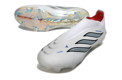 Unisex Adidas Predator 26 Elite Laceless FG Firm Ground Low-Tops Football Boots - White/Iridium Silver/Black